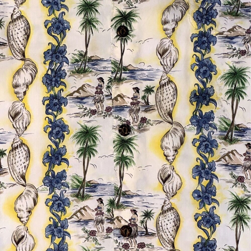 Iolani Vintage Mens Hawaiian Button Down Shirt Hula Seashell L - Picture 3 of 5